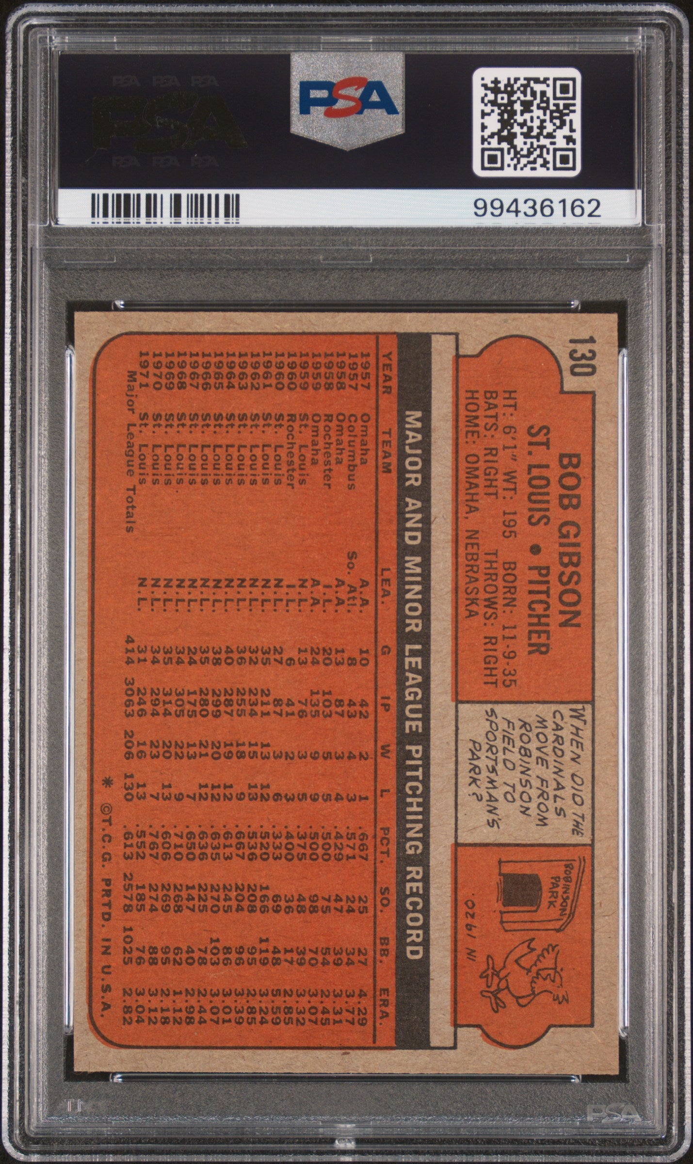 1972 Topps Bob Gibson #130 PSA 8