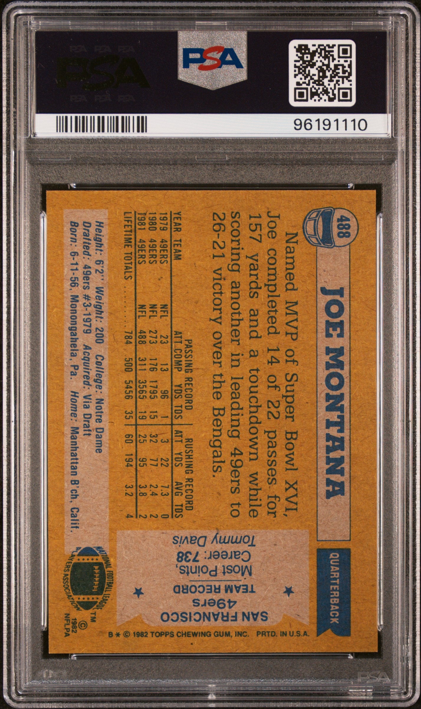 1982 Topps Joe Montana #488 All Pro PSA 9 Auto 10