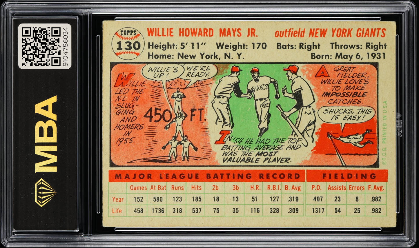 1956 Topps Willie Mays #130w White Back MBA 1