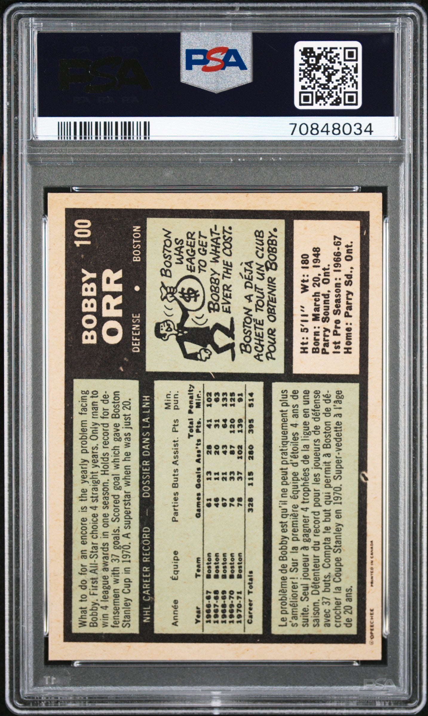 1971 O-Pee-Chee Bobby Orr #100 PSA 6