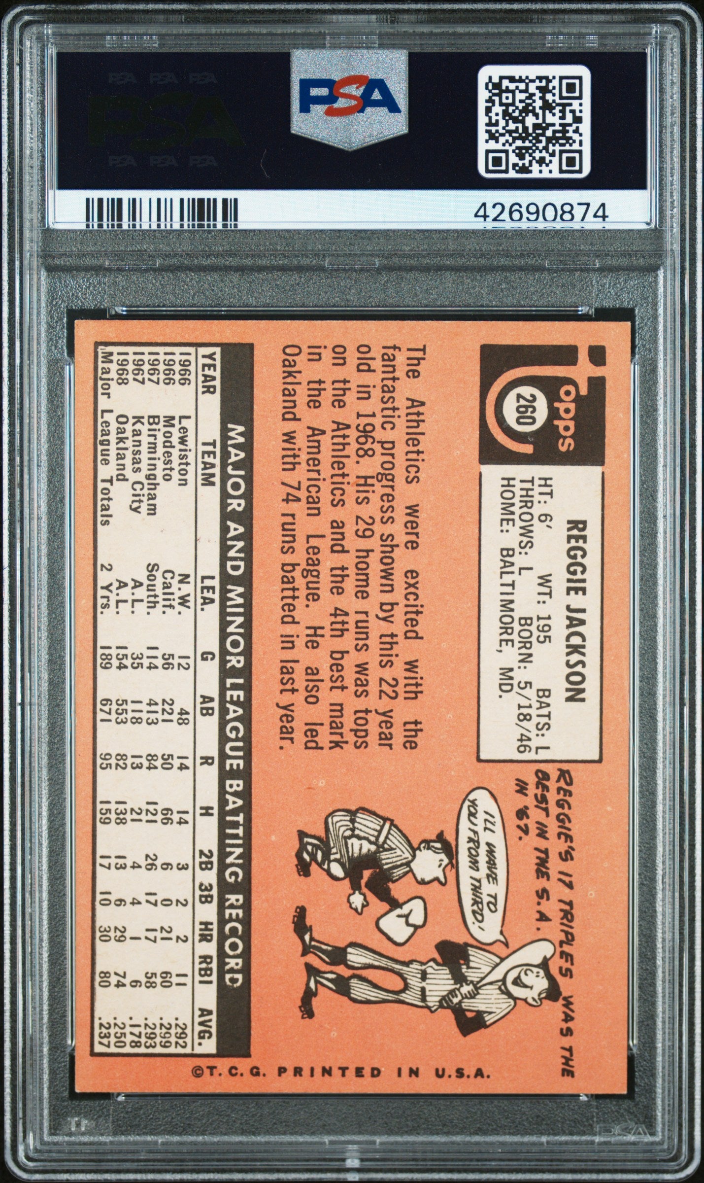 1969 Topps Reggie Jackson #260 PSA 8 Auto 10
