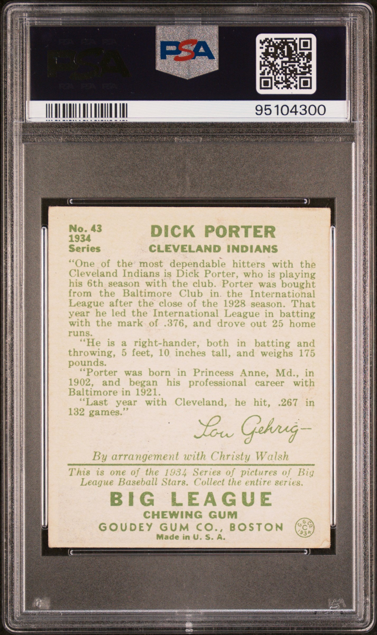 1934 Goudey Dick Porter #43 PSA 4