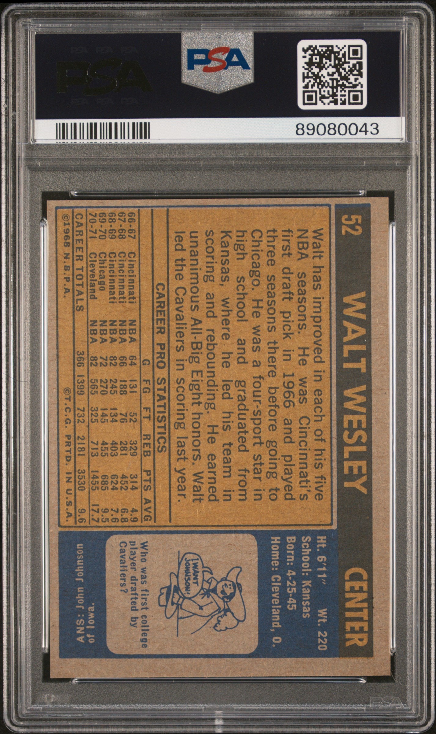 1971 Topps Walt Wesley #52 PSA 9