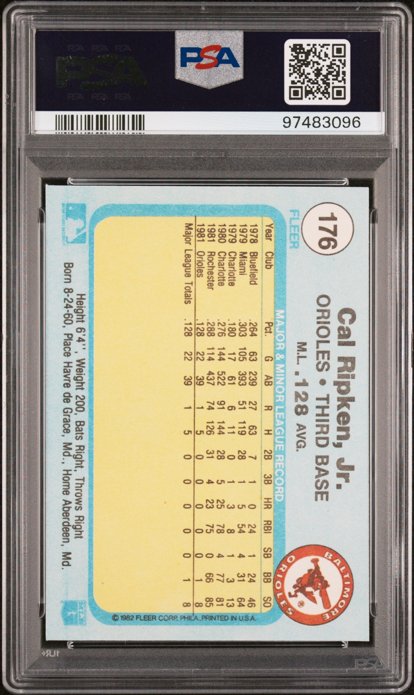 1982 Fleer Cal Ripken JR. #176 PSA 9