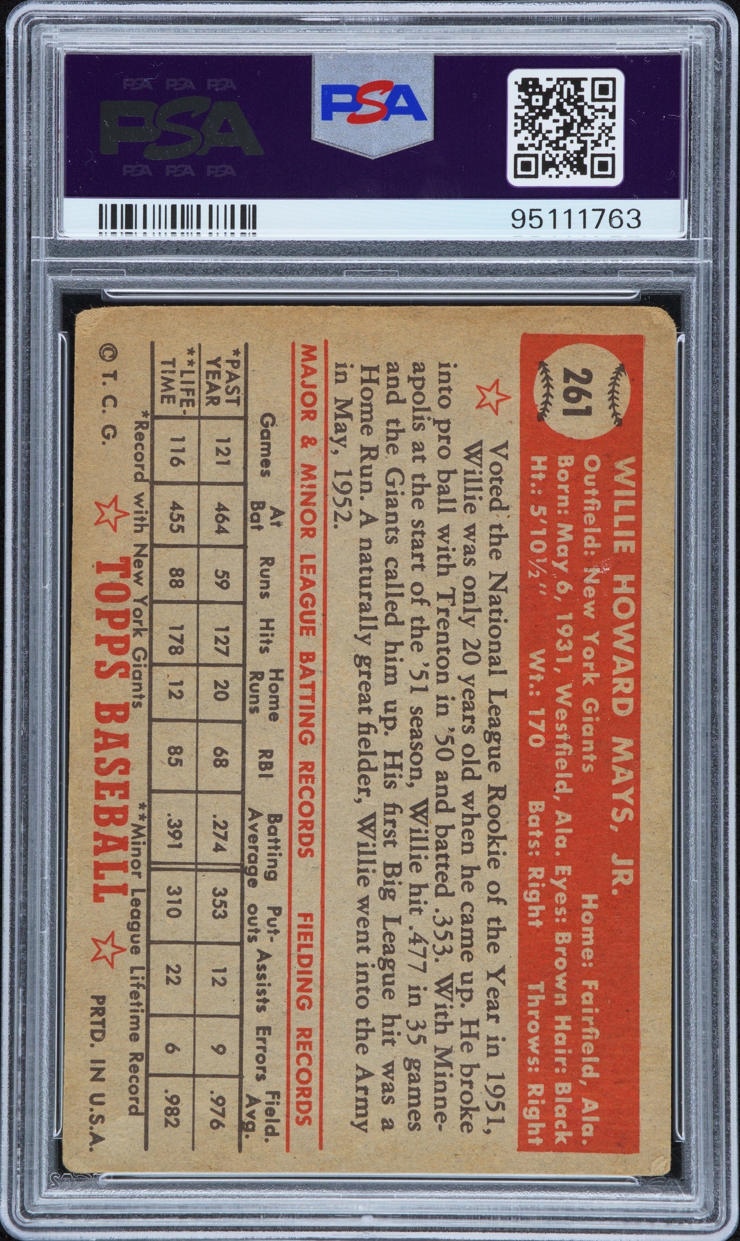 1952 Topps Willie Mays #261 PSA 1.5 Auto 10