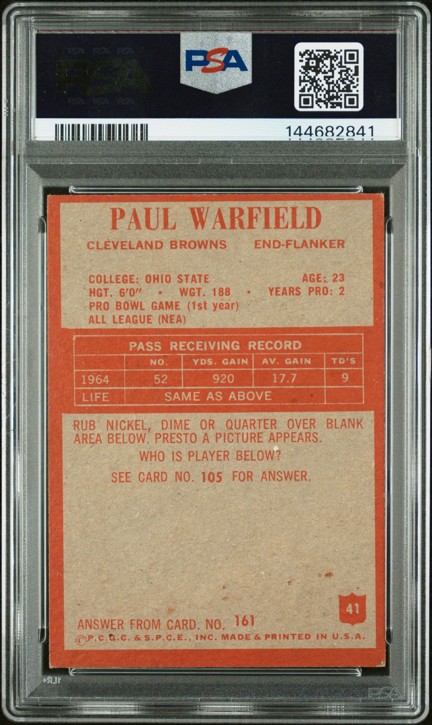 1965 Philadelphia Paul Warfield #41 PSA 5