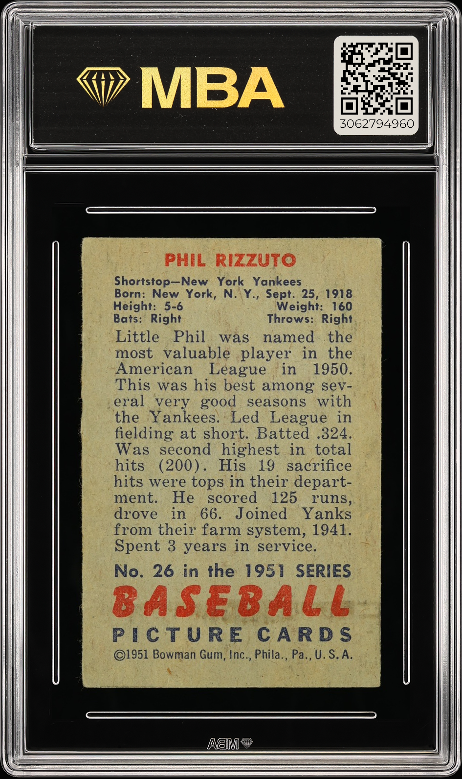 1951 Bowman Phil Rizzuto #26 MBA 4