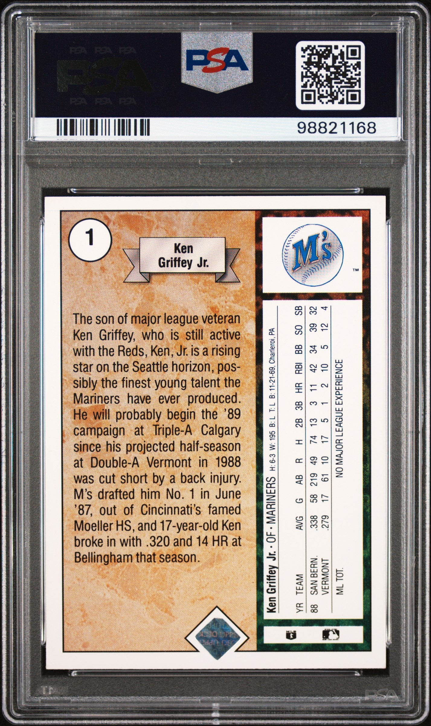 1989 Upper Deck Ken Griffey JR. #1 Star Rookie PSA 9 Auto 10