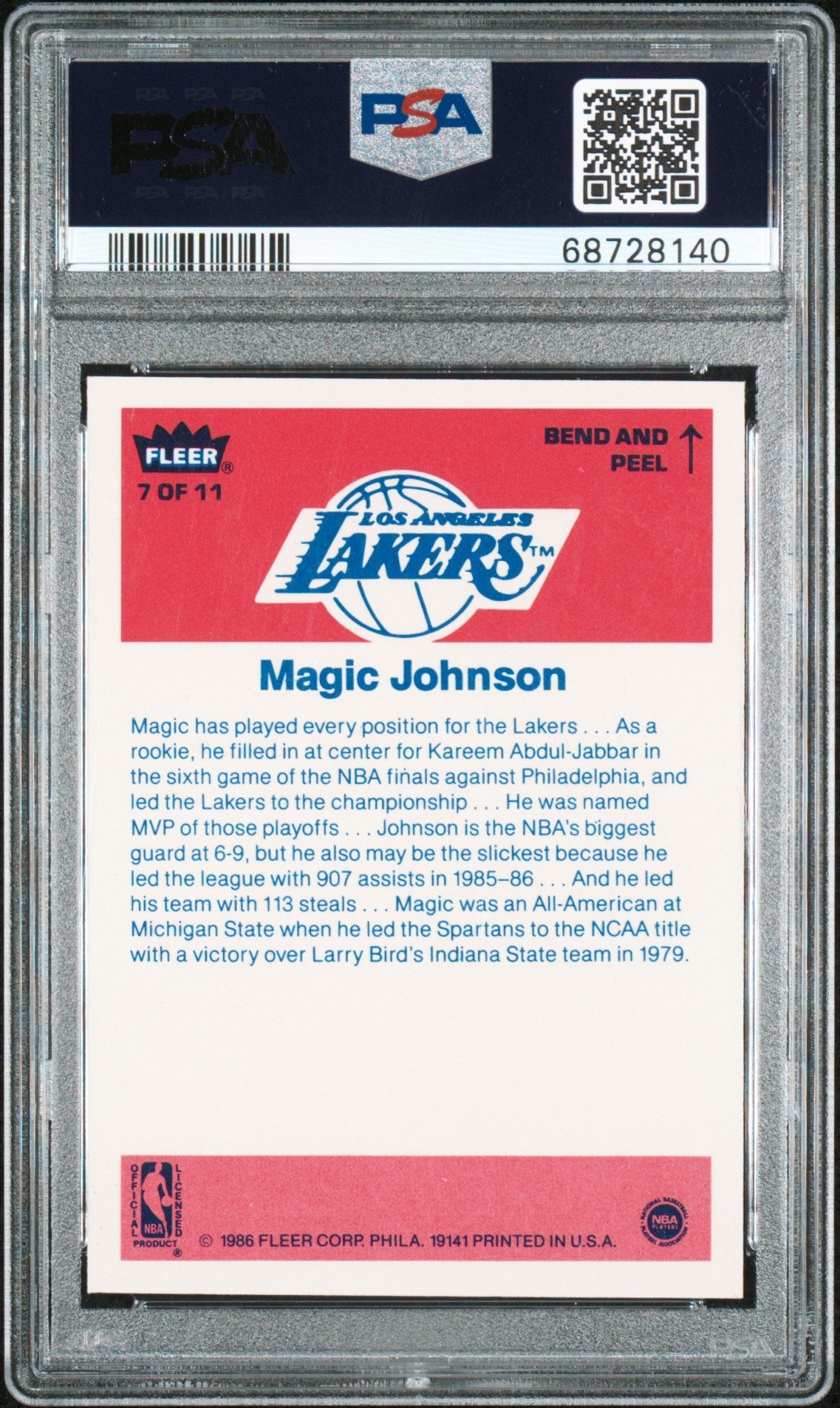 1986 Fleer Sticker Magic Johnson #7 PSA 9