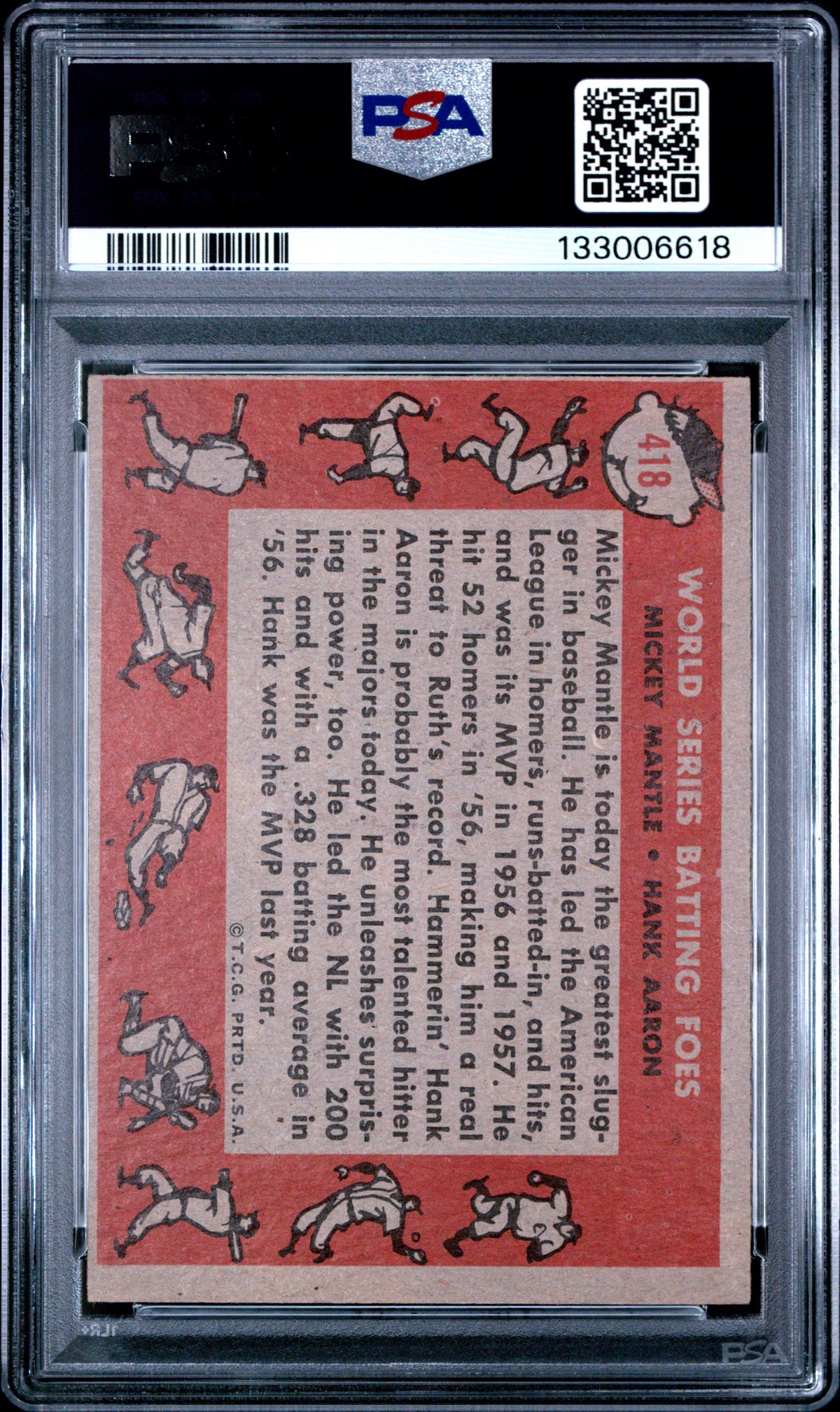 1958 Topps H. Aaron M. Mantle #418 W. S. Batting Foes PSA 4