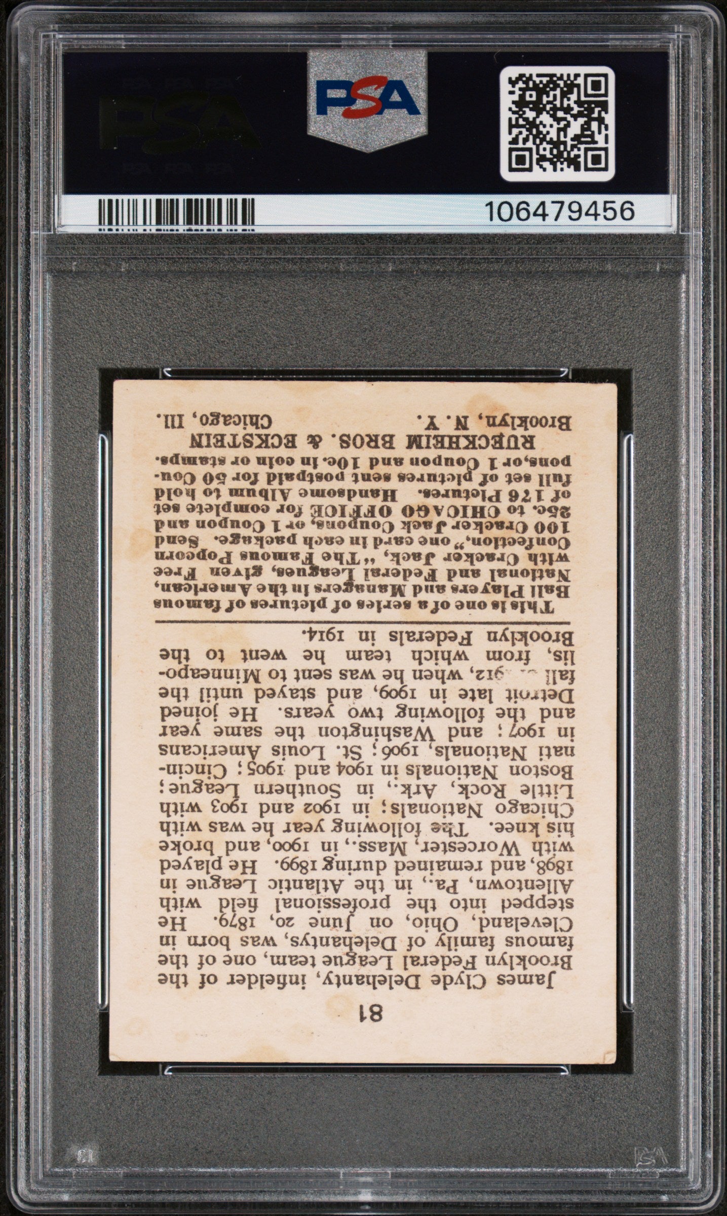 1915 Cracker Jack Jim Delehanty #81 (Delahanty) PSA 3.5