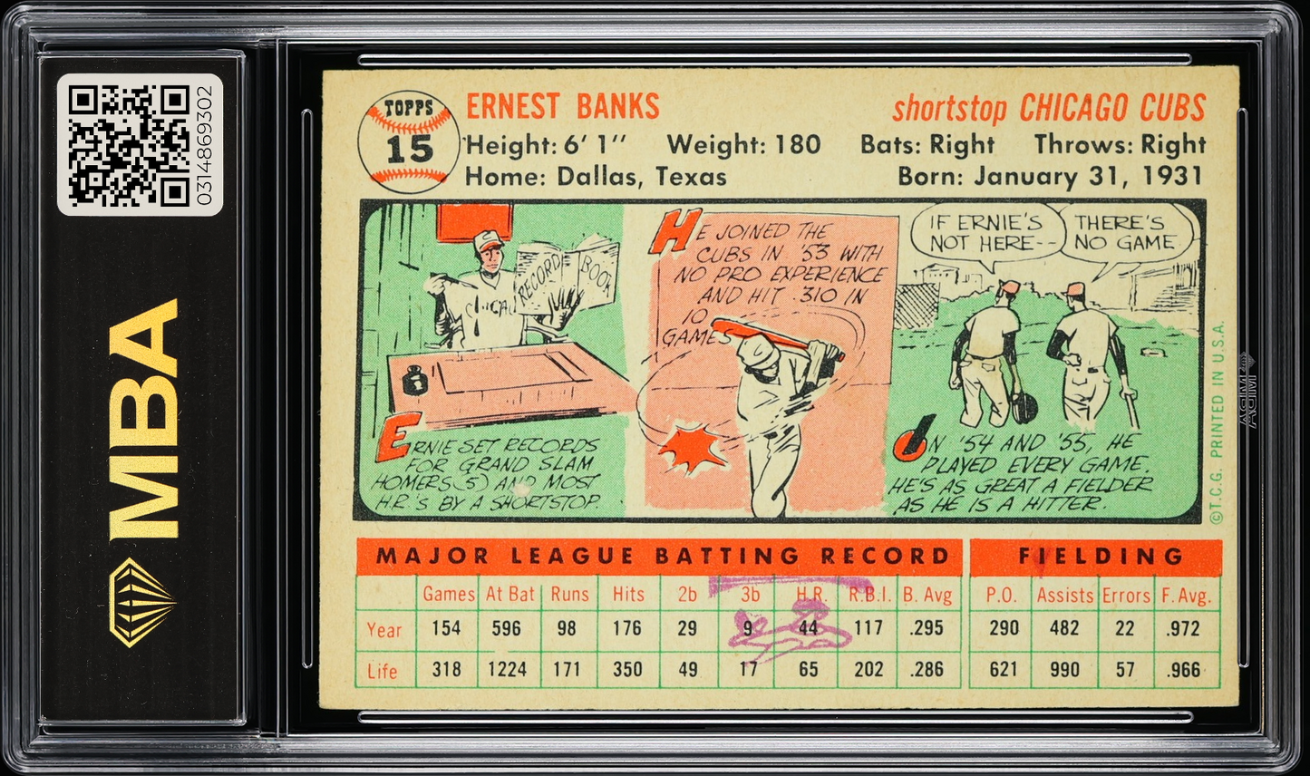 1956 Topps Ernie Banks #15 White back MBA 1