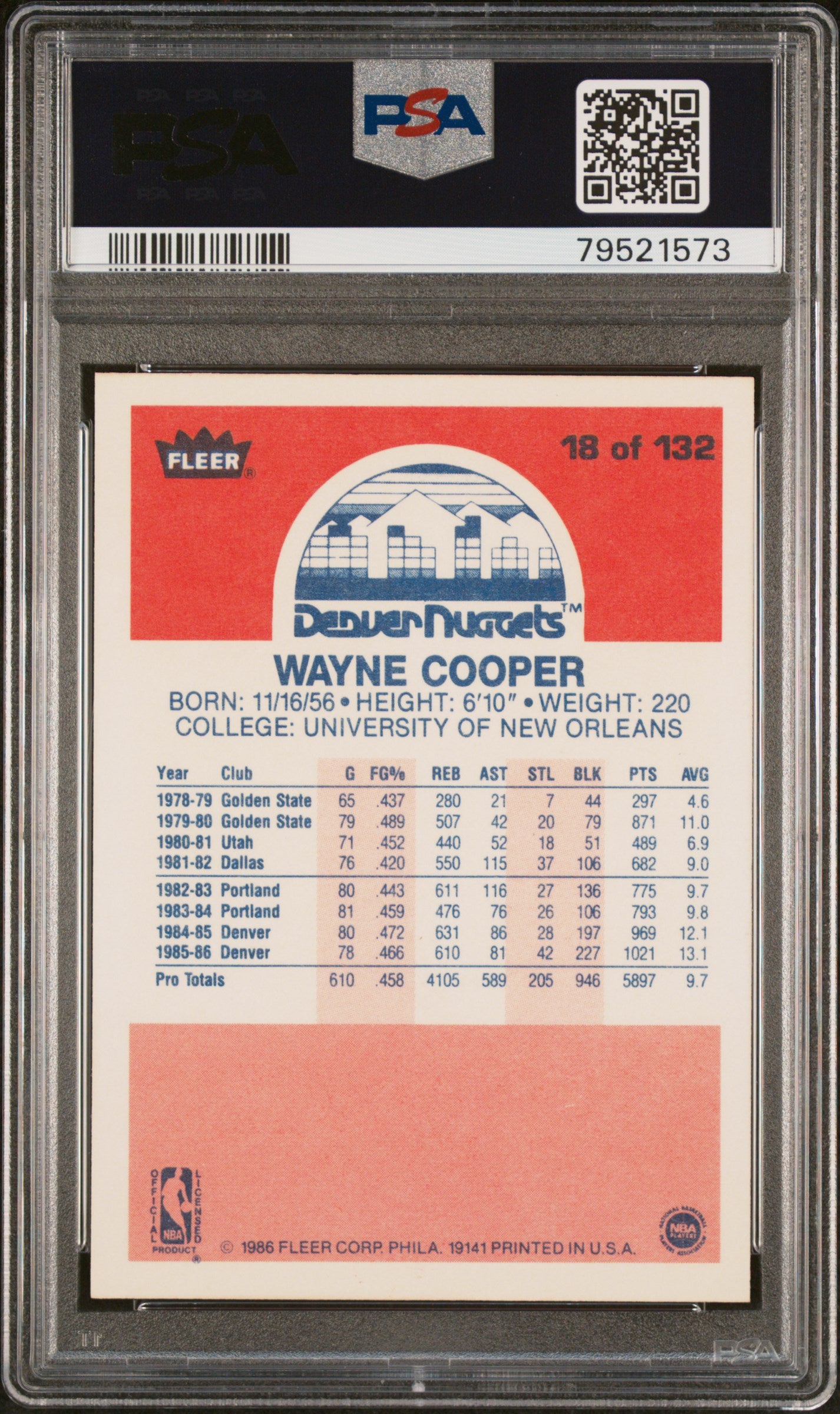 1986 Fleer Wayne Cooper #18 PSA 9