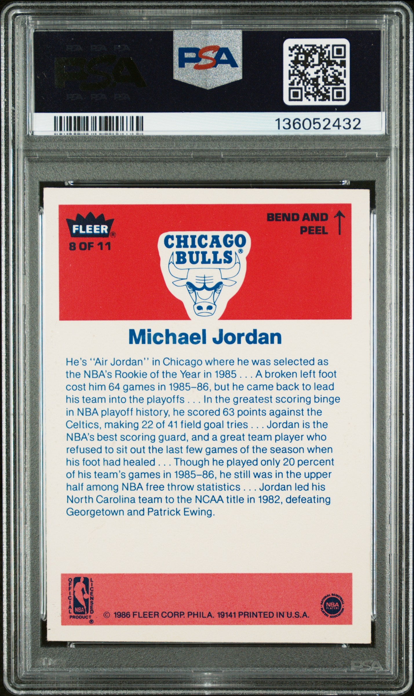 1986 Fleer Sticker Michael Jordan #8 PSA 5