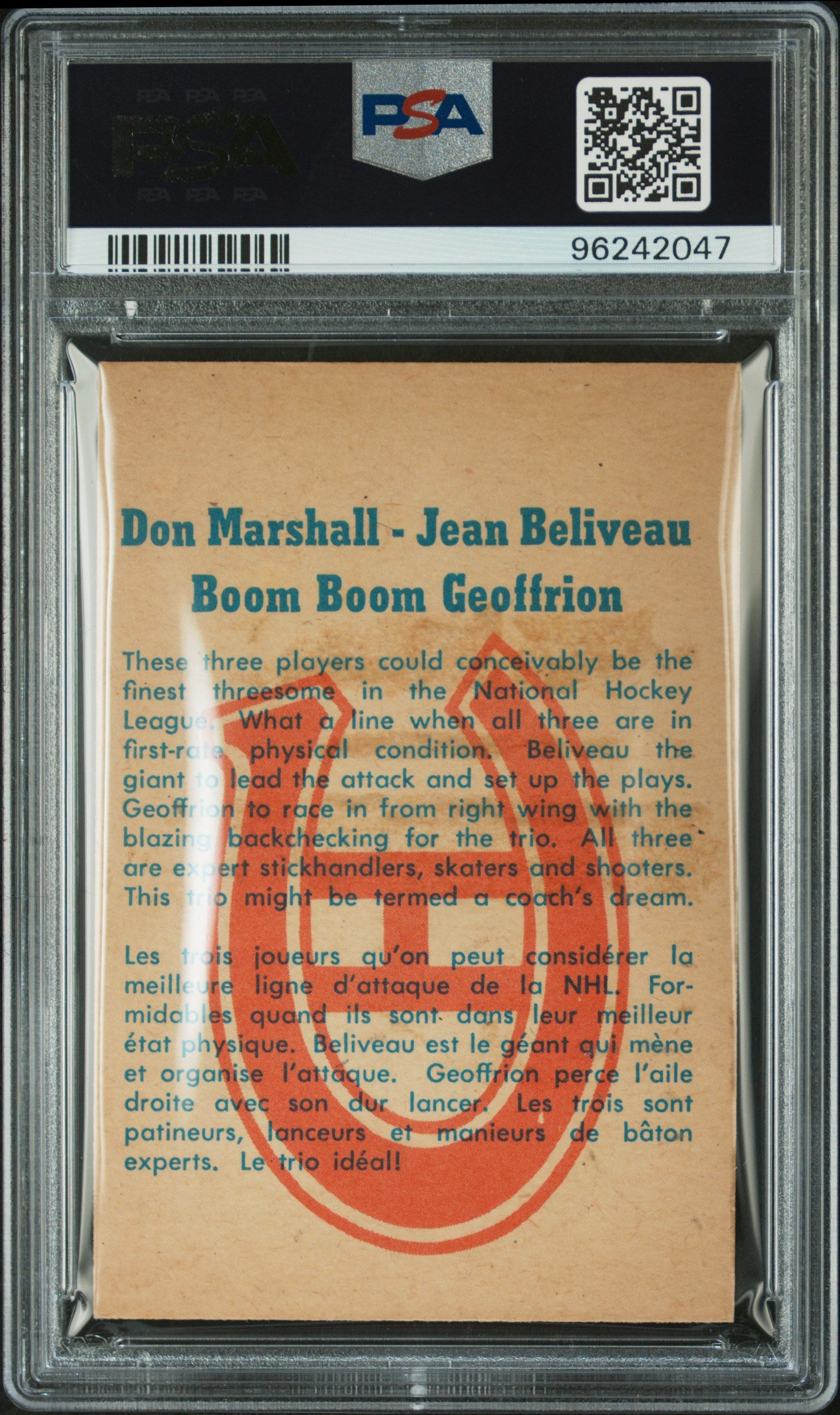 1960 Parkhurst Boom Boom Geoffrion #59 J. Beliveau D. Marshall PSA 5