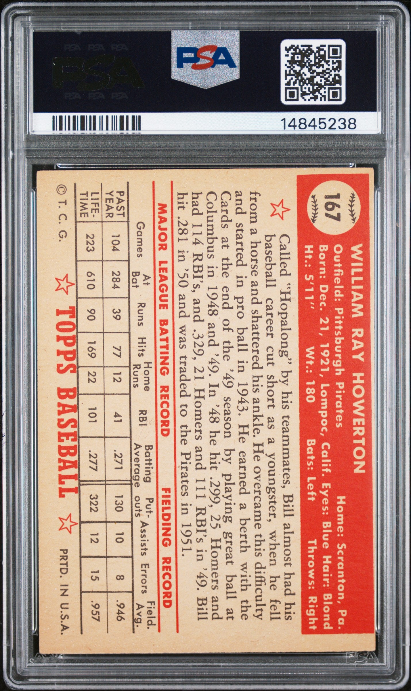 1952 Topps Bill Howerton #167 PSA 7