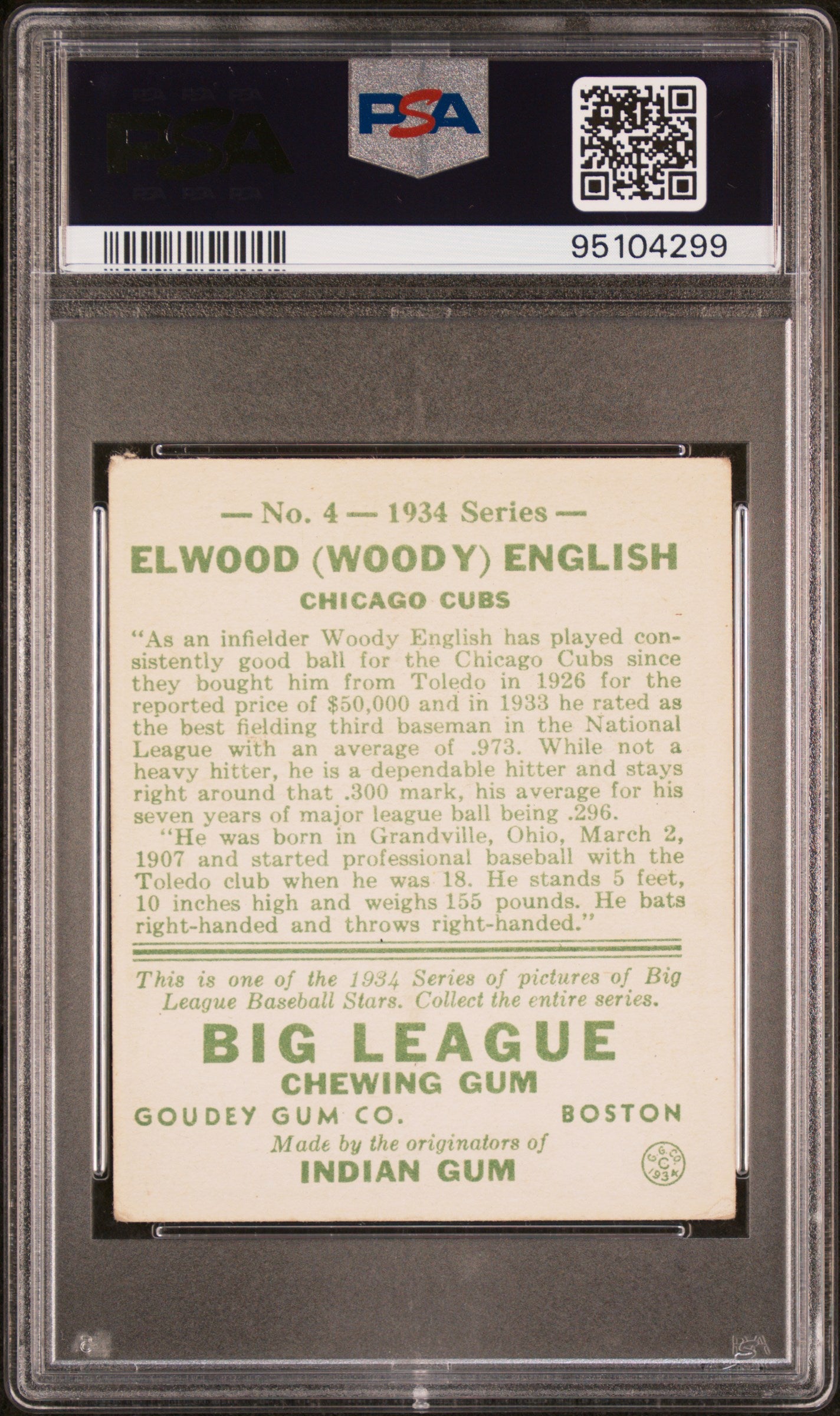 1934 Goudey Woody English #4 PSA 3.5