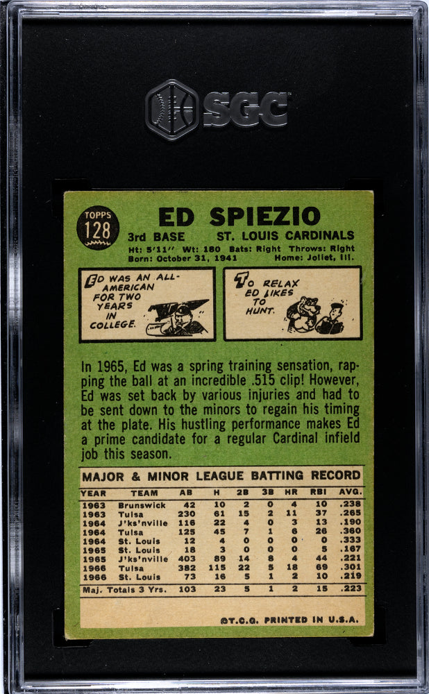 1967 Topps Ed Spiezio #128 Most Of "spie" Missing SGC 5