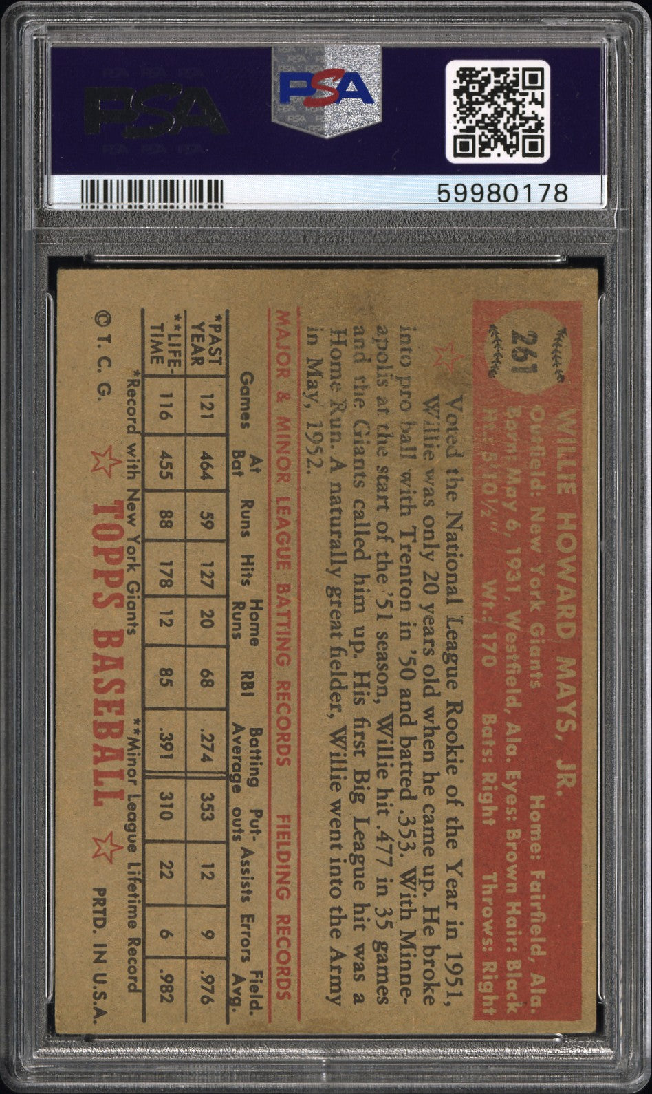 1952 Topps Willie Mays #261 PSA 1.5