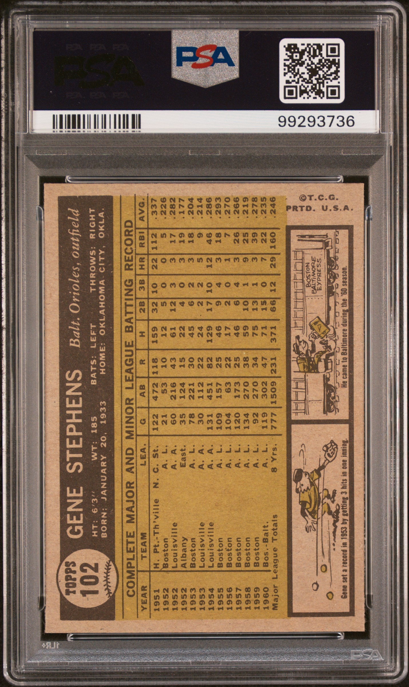 1961 Topps Gene Stephens #102 PSA 9