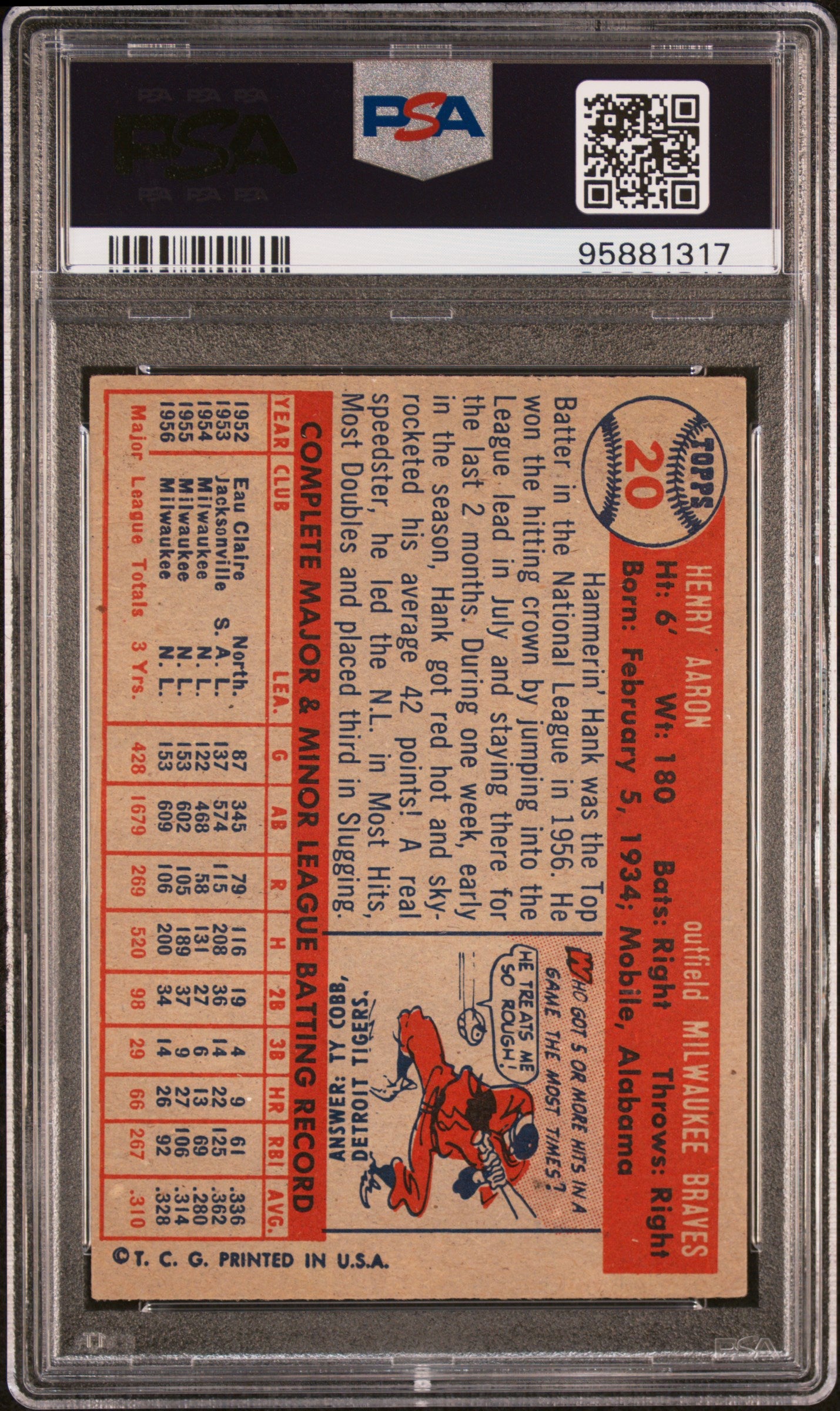 1957 Topps Hank Aaron #20 PSA 6