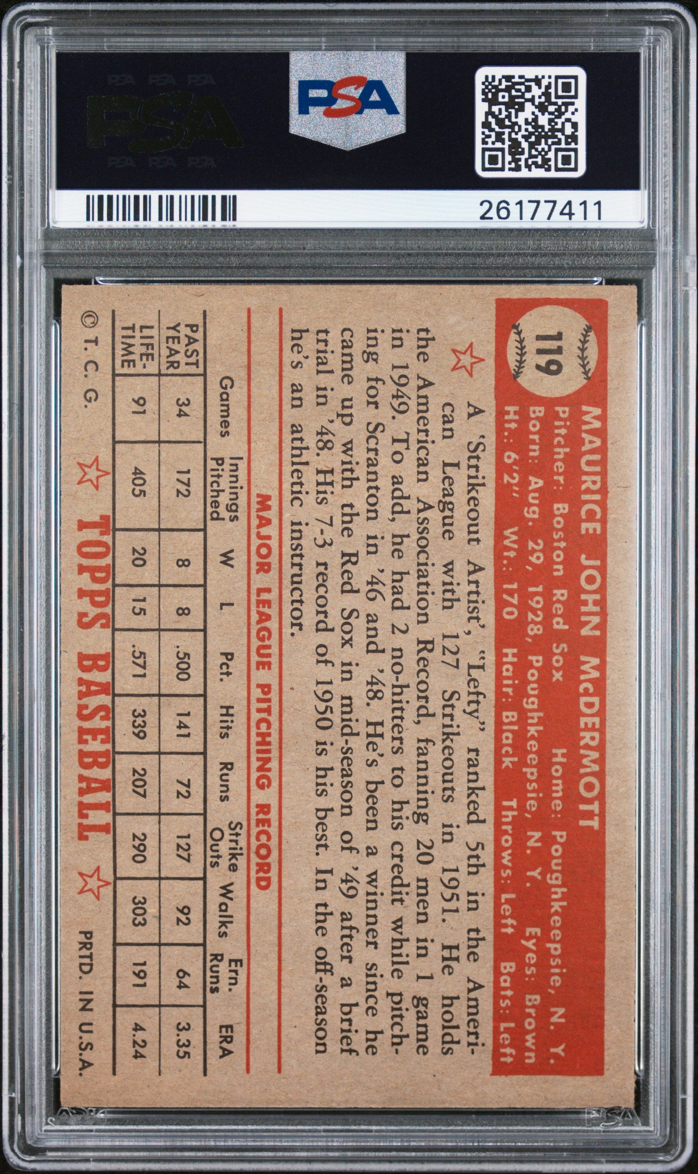 1952 Topps Maurice Mcdermott #119 PSA 7