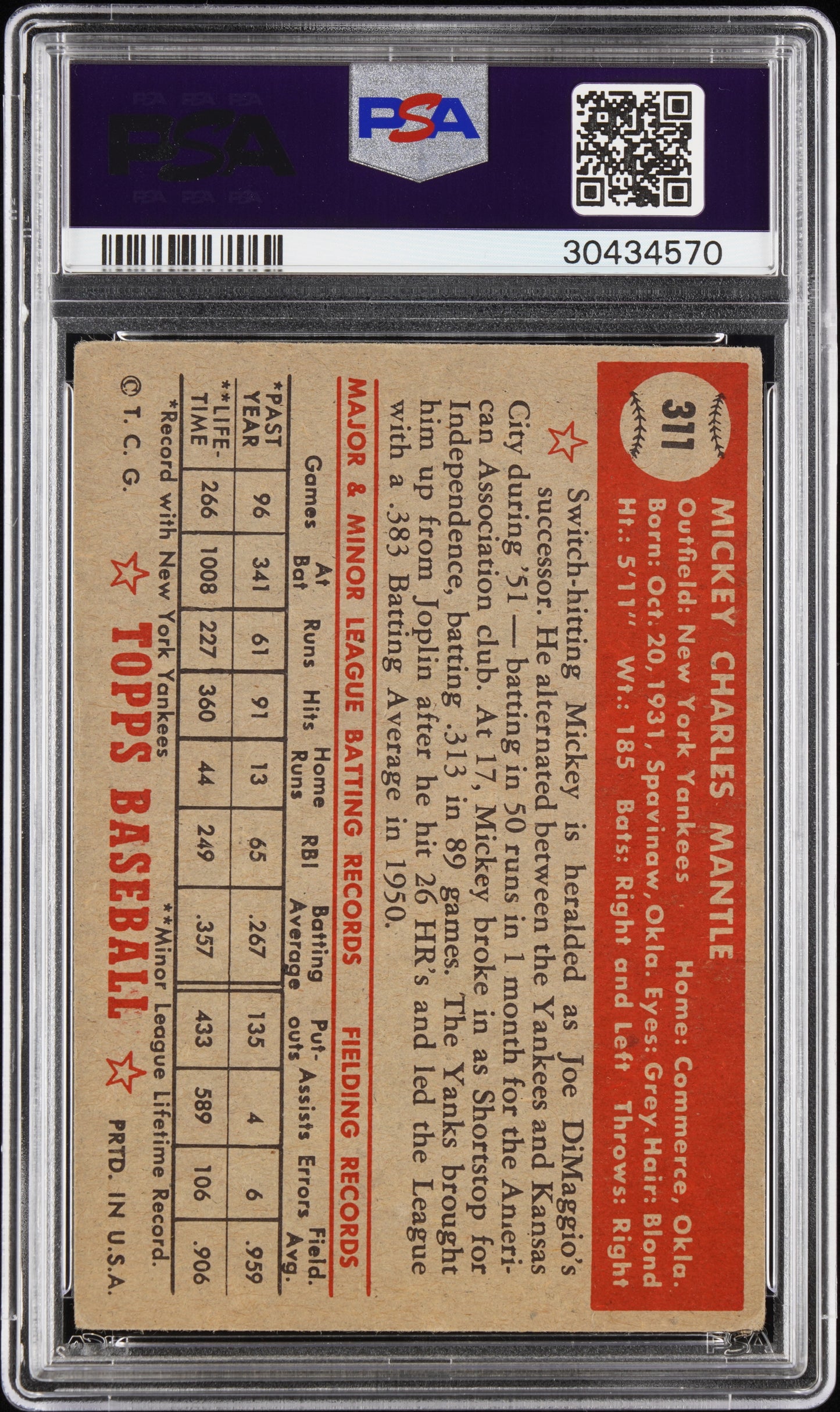 1952 Topps Mickey Mantle #311 PSA 5