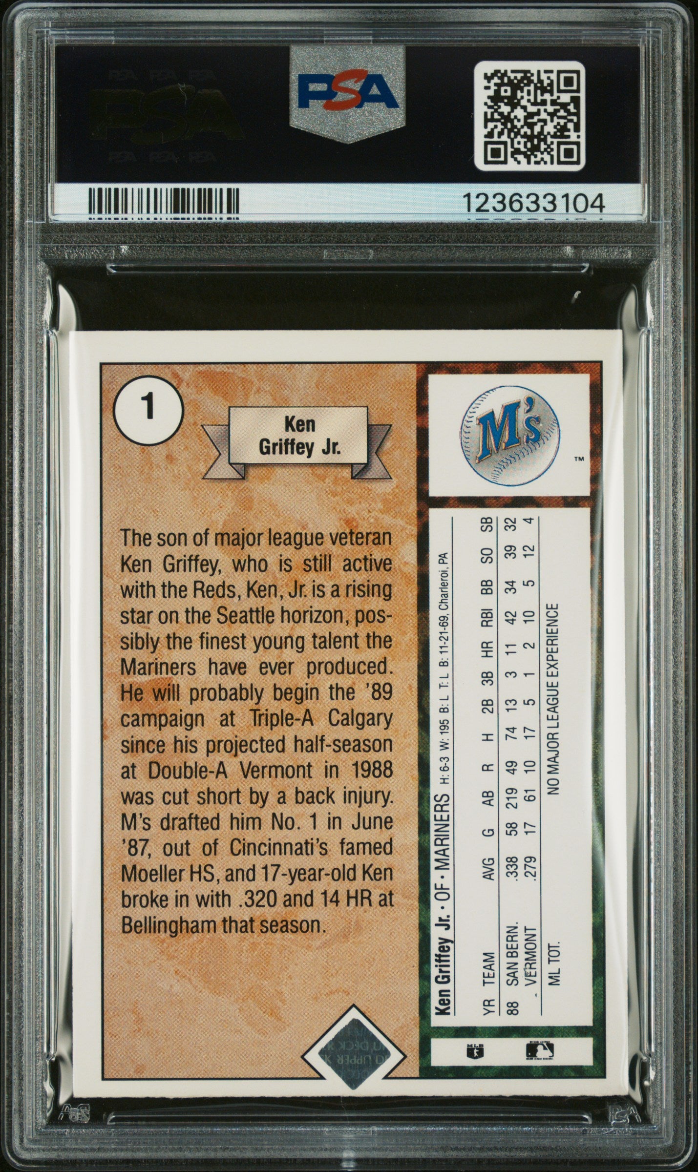 1989 Upper Deck Ken Griffey JR. #1 Star Rookie PSA 9