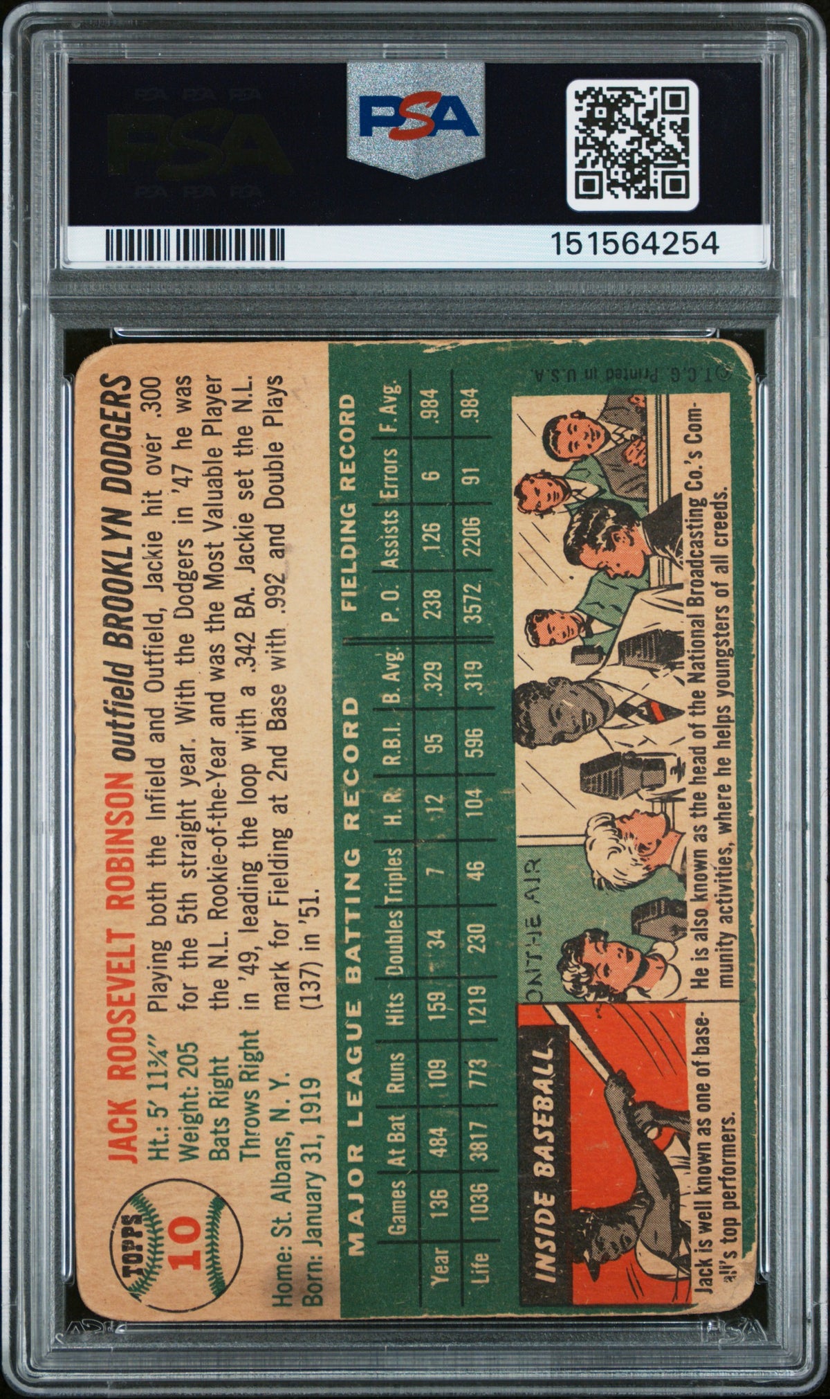 1954 Topps Jackie Robinson #10 PSA 1