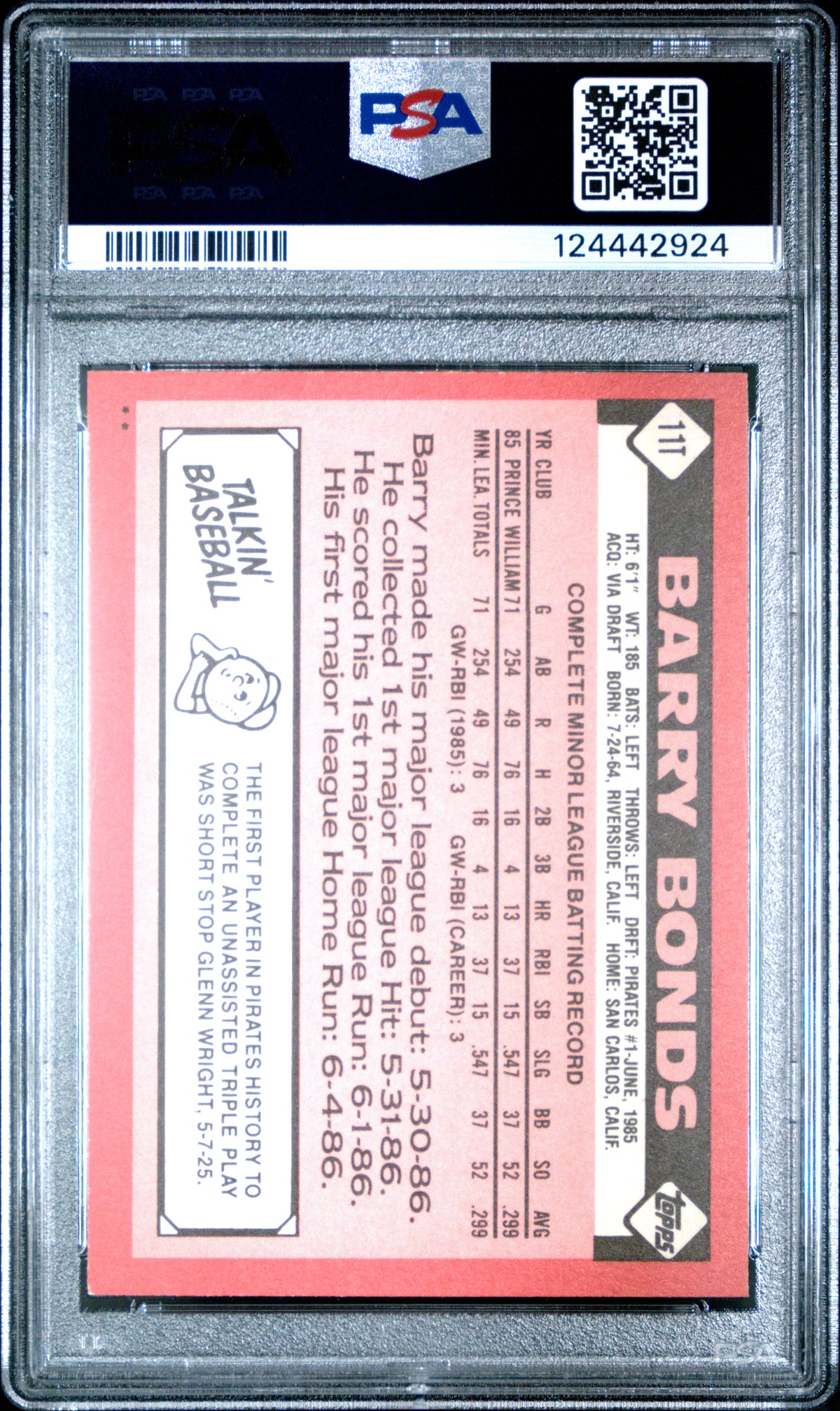 1986 Topps Traded Barry Bonds #11T PSA 2