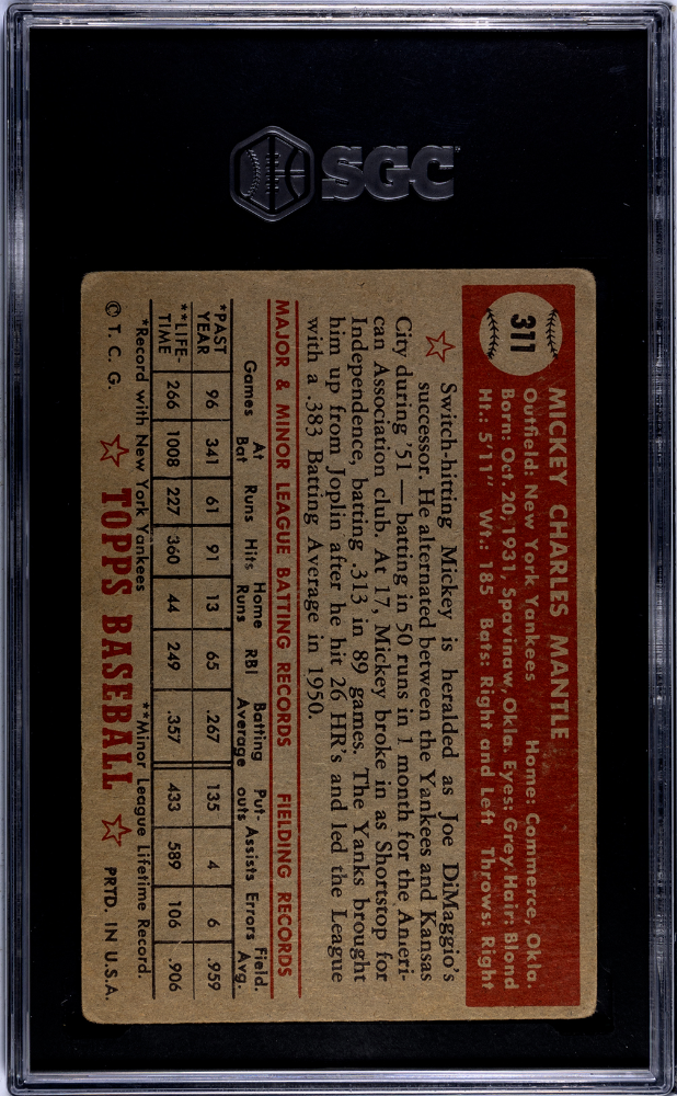 1952 Topps Mickey Mantle #311 SGC 2
