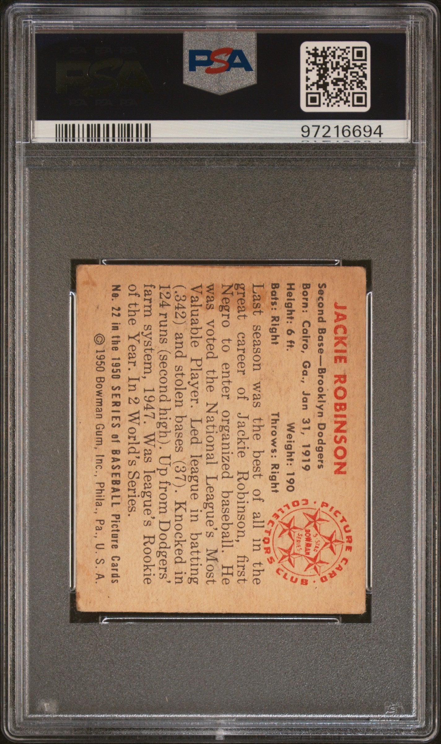 1950 Bowman Jackie Robinson #22 PSA 3