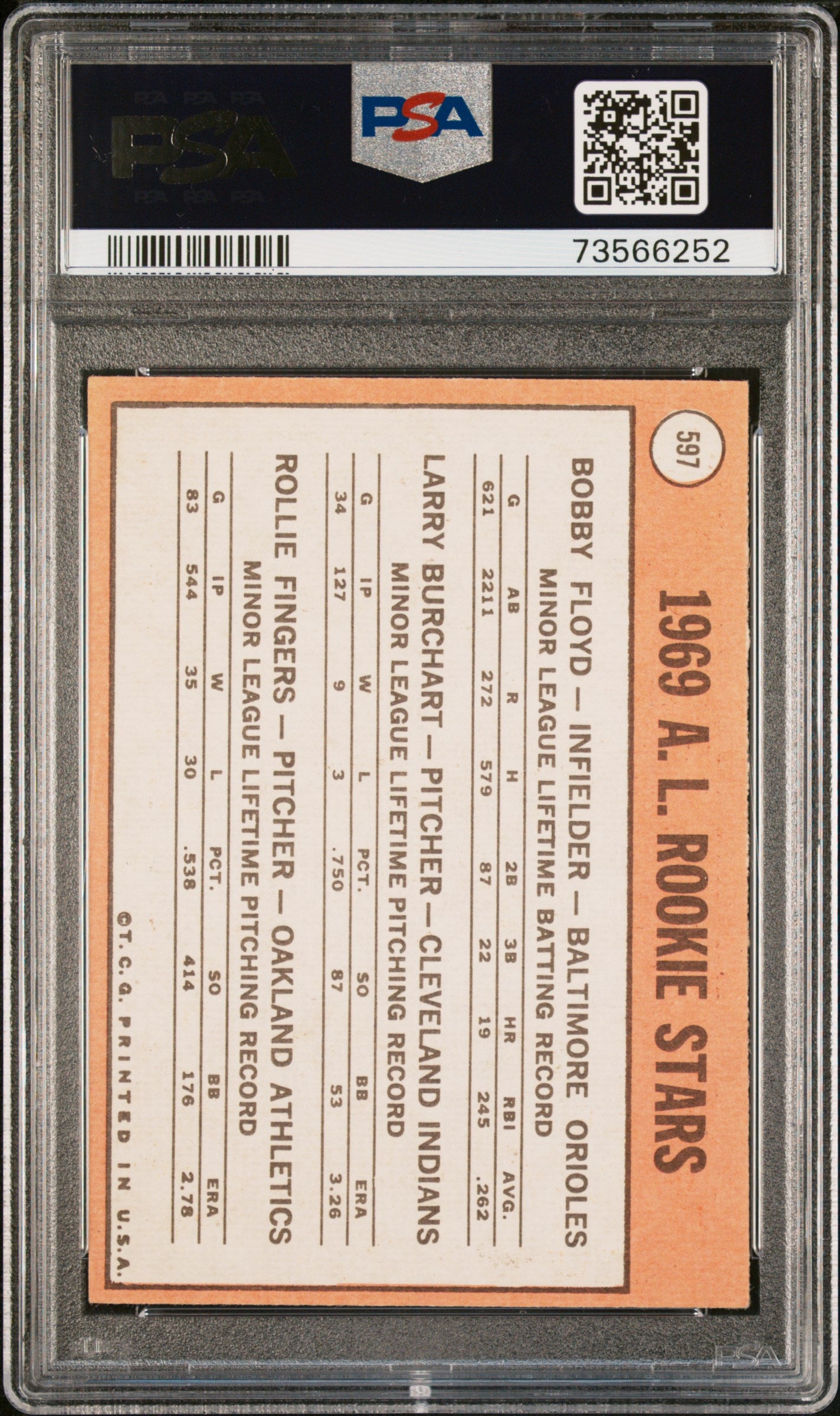 1969 Topps A. L. Rookies #597 A. L. Rookies PSA 6 Auto 10