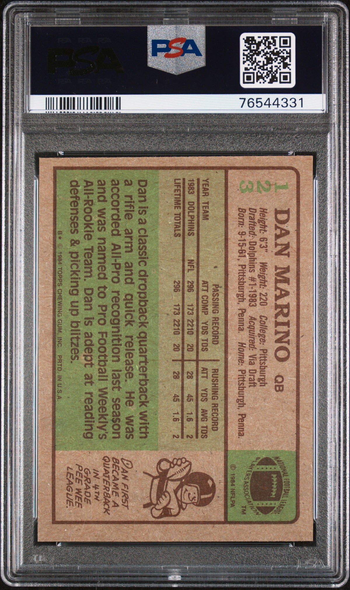1984 Topps Dan Marino #123 PSA 9