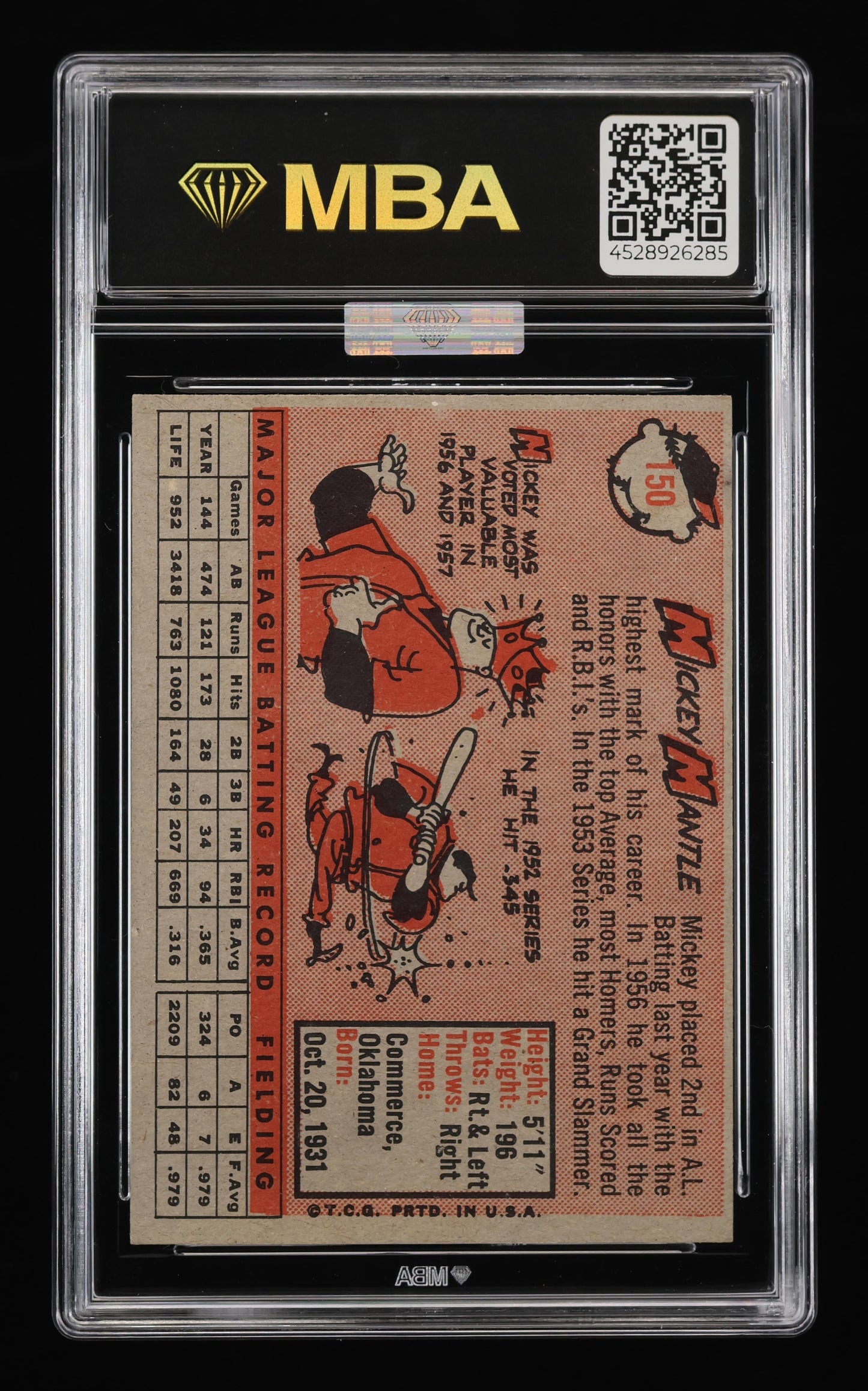 1958 Topps Mickey Mantle #150 MBA 4.5