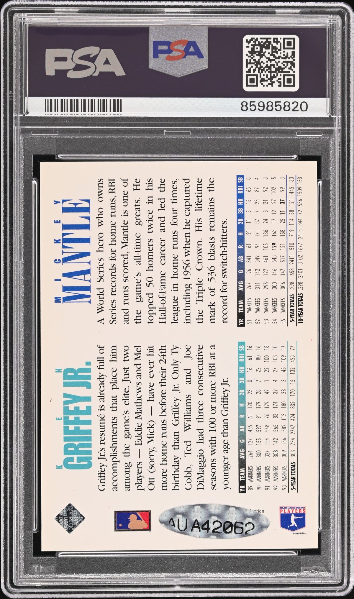 1994 Upper Deck Griffey JR. Mantle Autograph PSA 6 Auto 9
