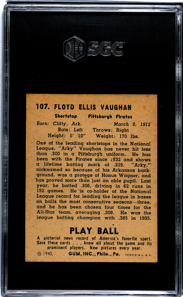 1940 Playball Arky Vaughan #107 SGC 4.5