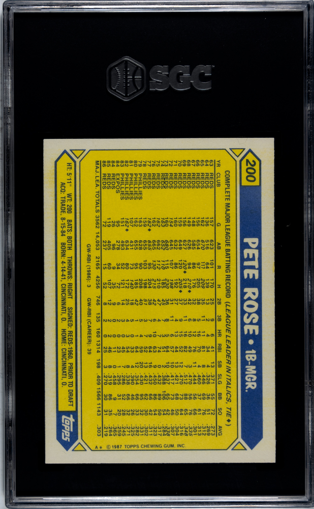 1987 Topps Tiffany Pete Rose #200 SGC 10