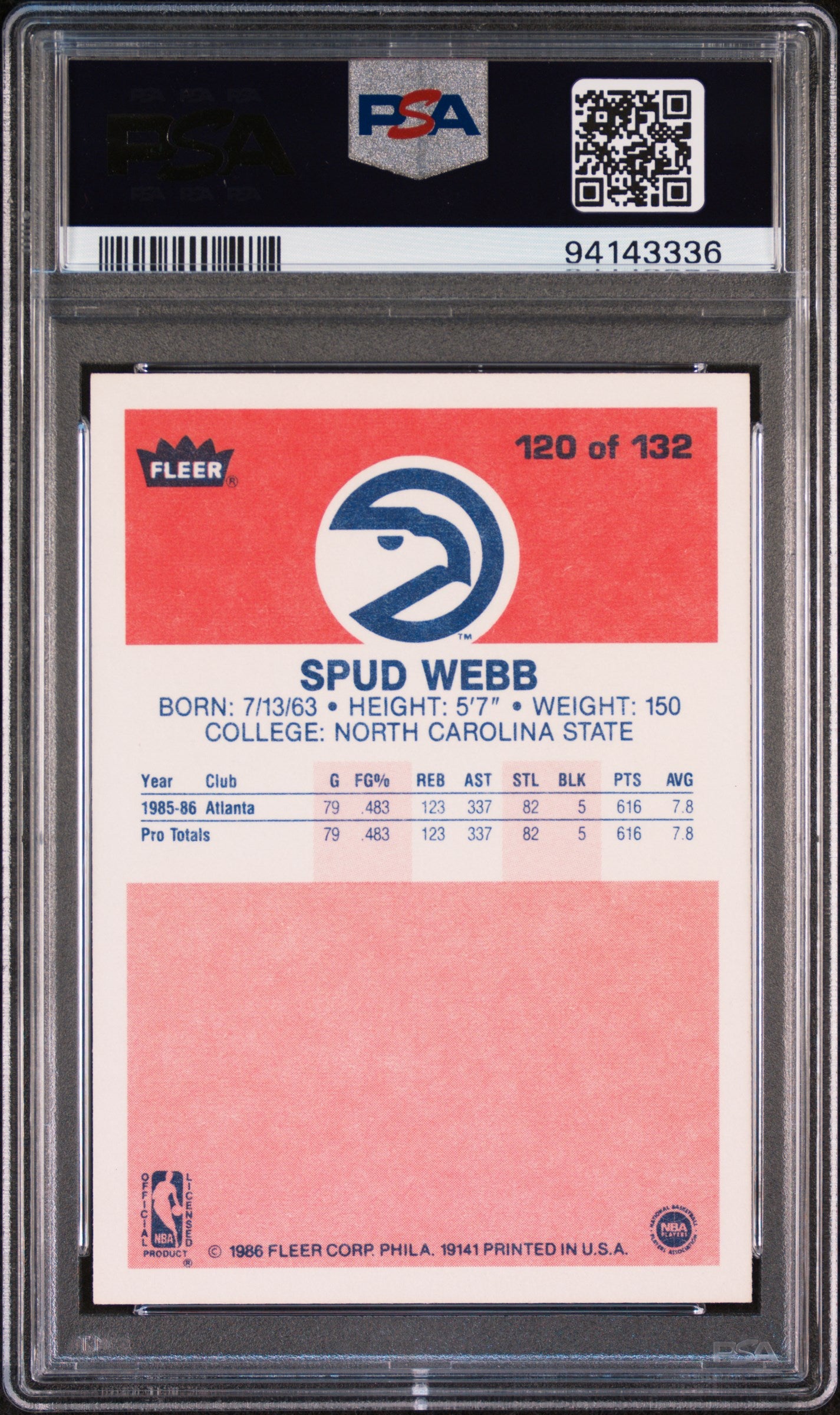 1986 Fleer Spud Webb #120 PSA 9