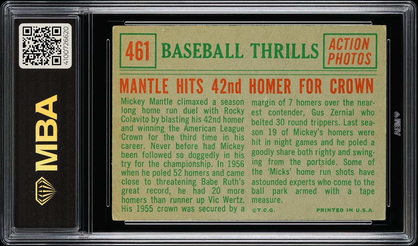 1959 Topps Mantle Hits 42nd Homer for Crown #461 MBA 3.5