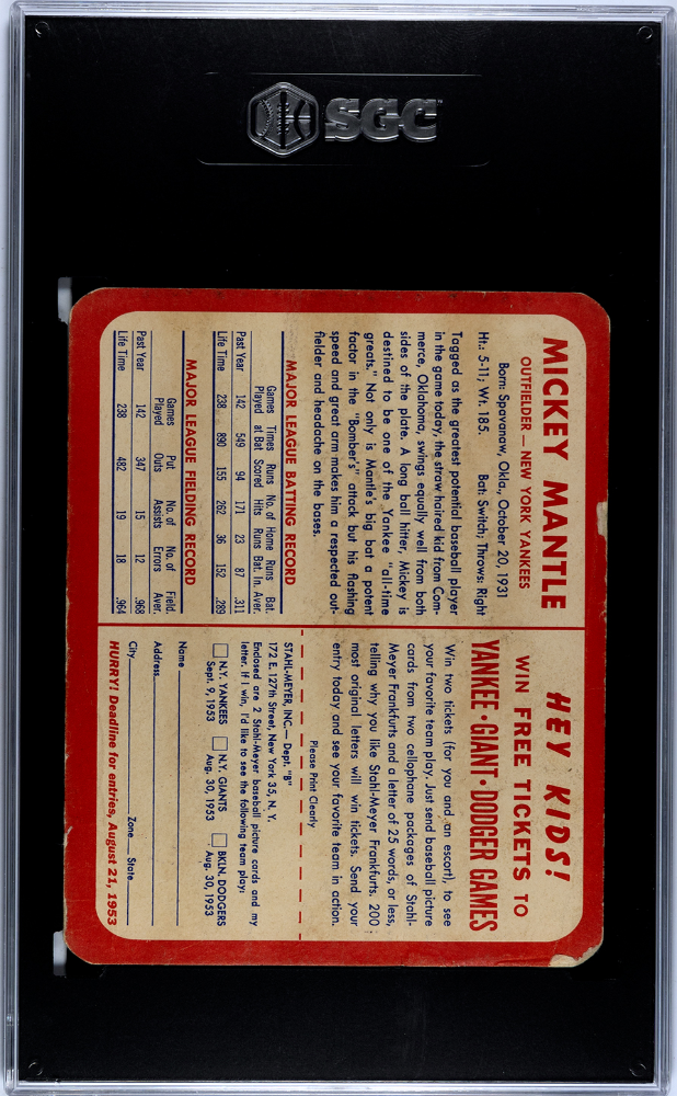 1953 Stahl-Meyer Franks Mickey Mantle SGC 1.5