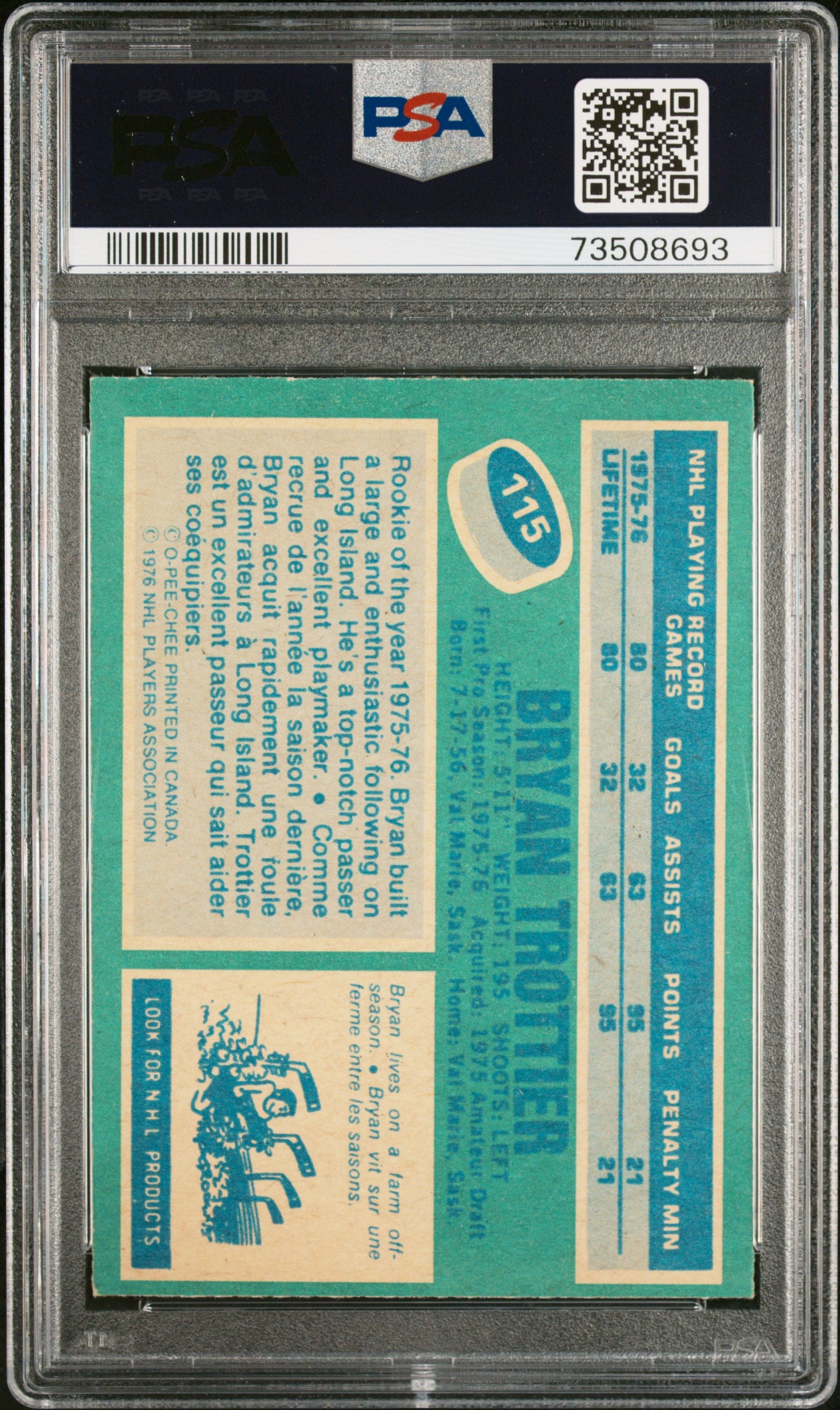 1976 O-Pee-Chee Bryan Trottier #115 PSA 6