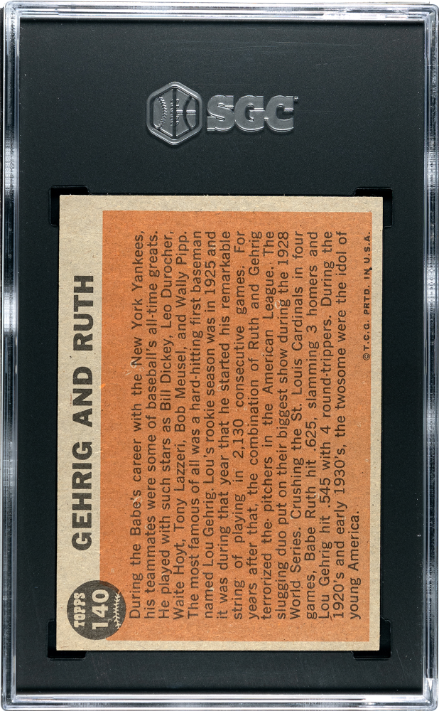 1962 Topps Gehrig And Ruth #140 Babe Ruth Special SGC 7