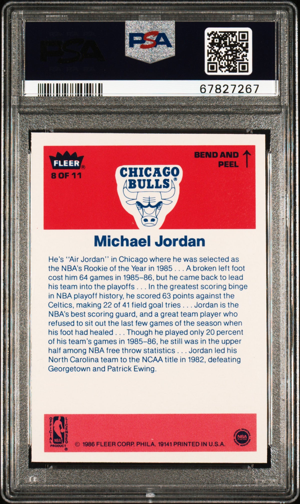 1986 Fleer Sticker Michael Jordan #8 PSA 9
