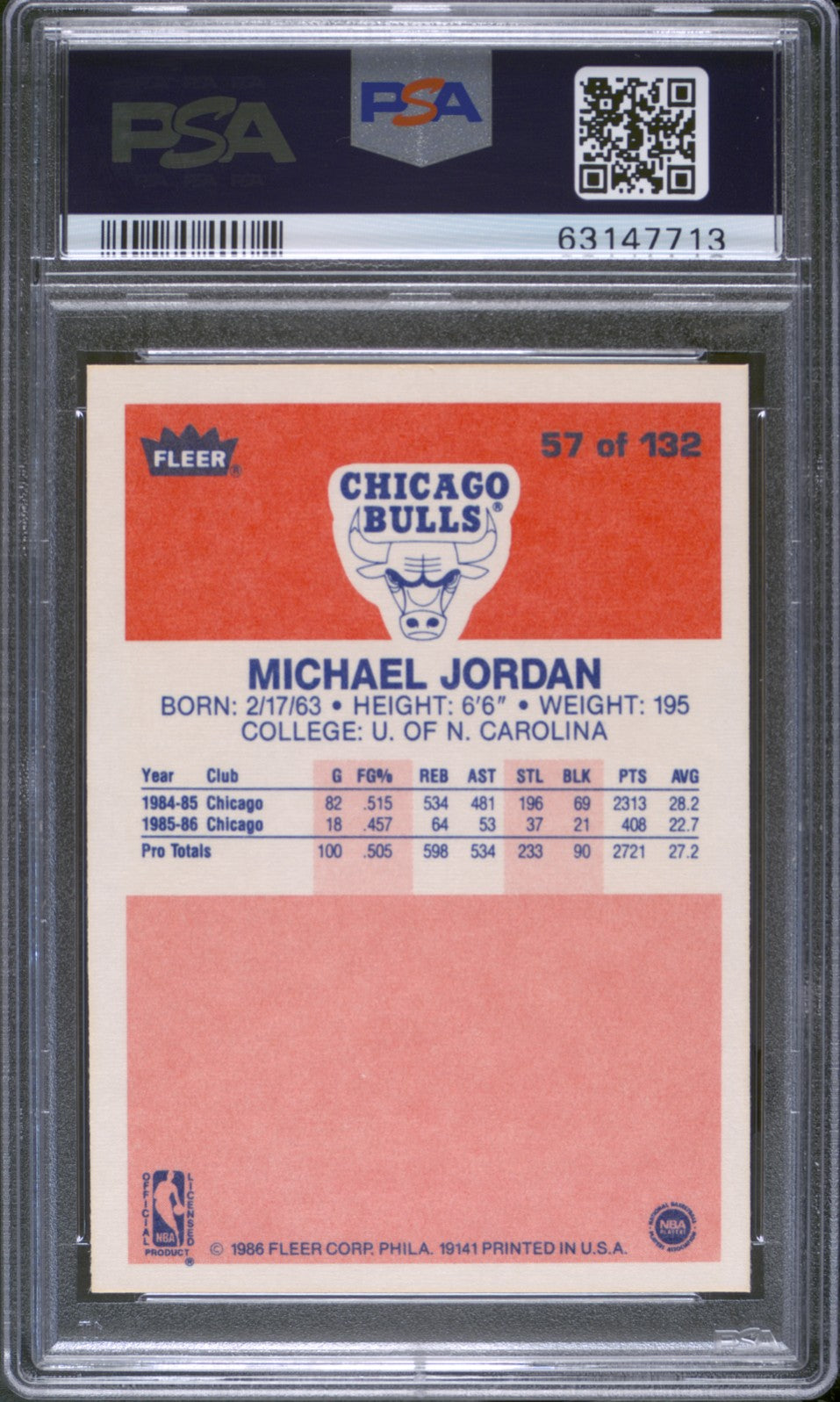 1986 Fleer Michael Jordan #57 PSA 9