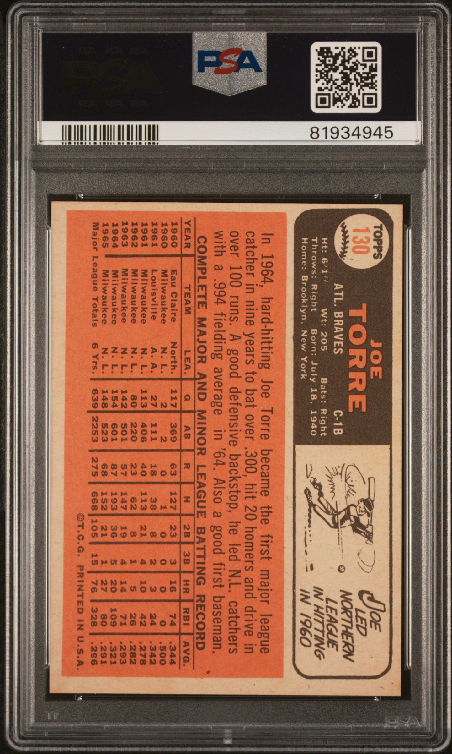 1966 Topps Joe Torre #130 PSA 10