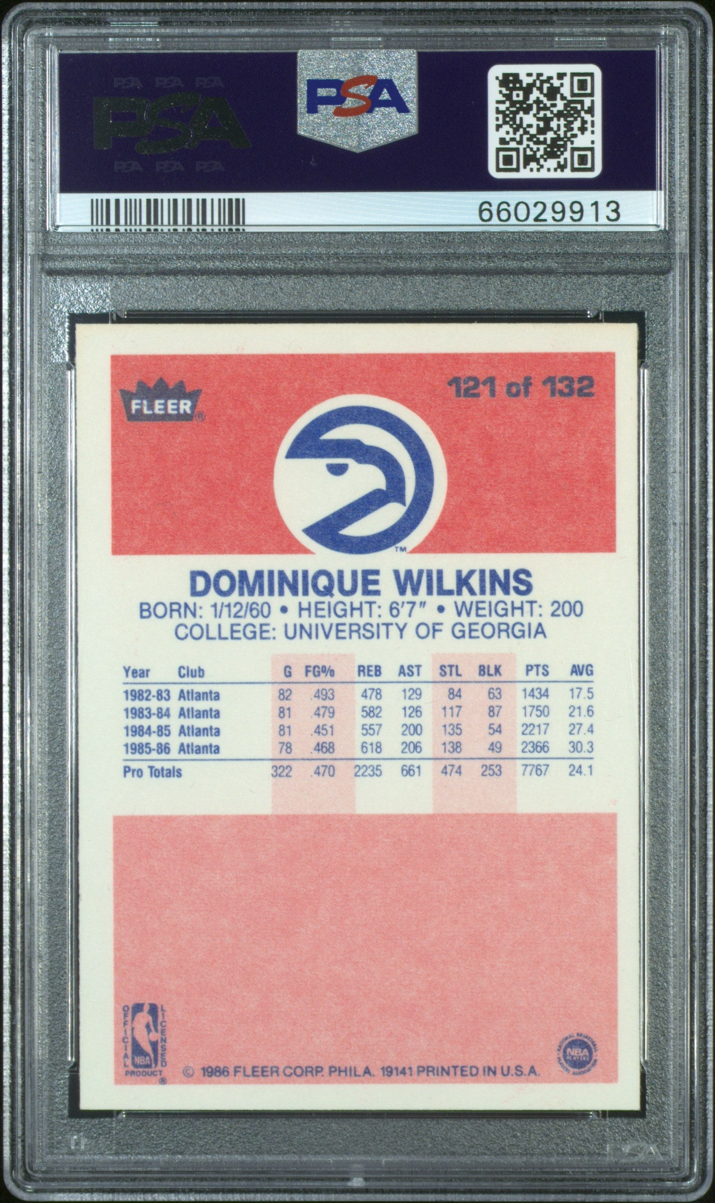 1986 Fleer Dominique Wilkins #121 PSA 9