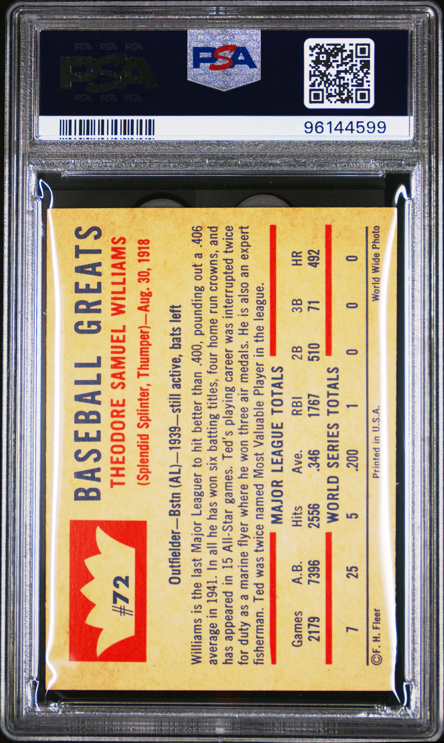 1960 Fleer Ted Williams #72 PSA 8