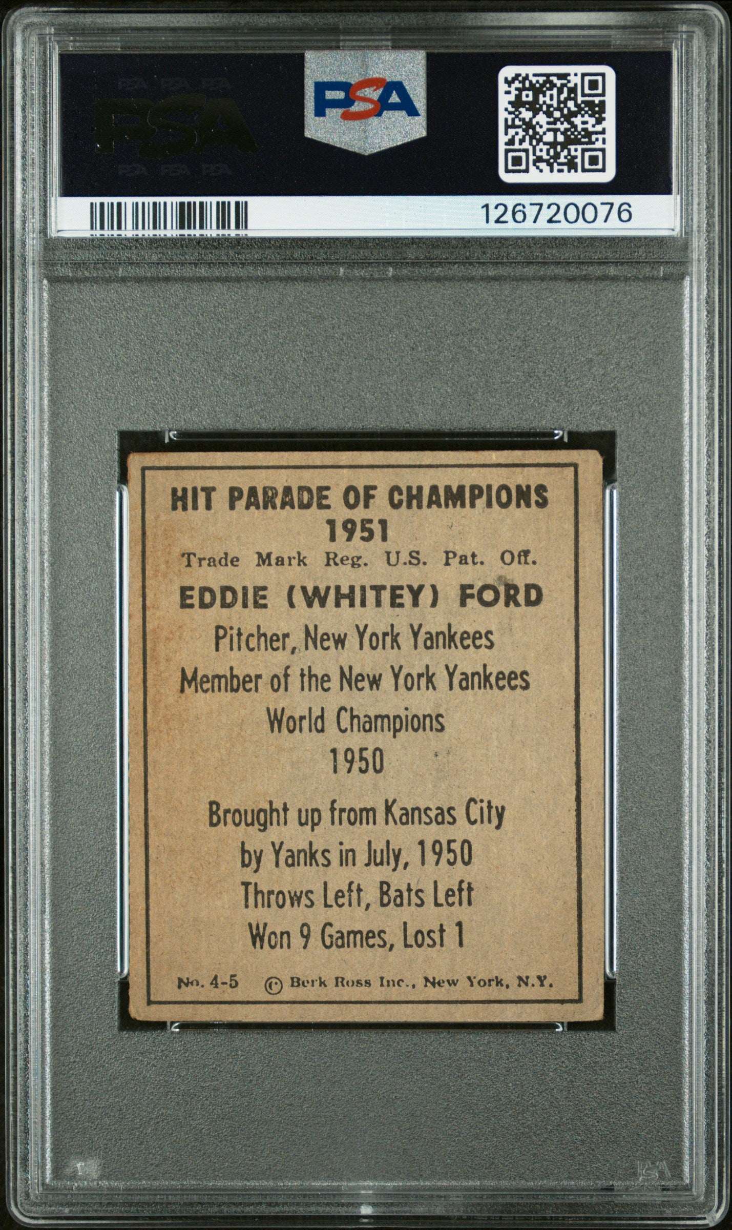 1951 Berk Ross Eddie (Whitey) Ford #4-5 PSA 4