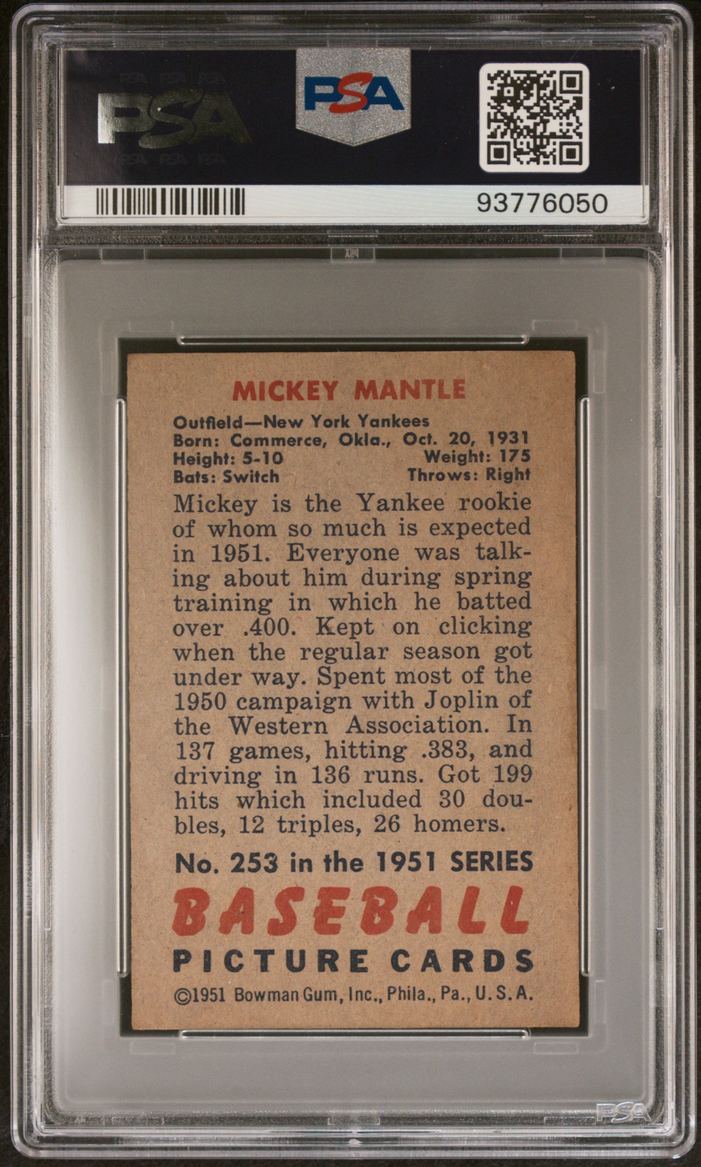 1951 Bowman Mickey Mantle #253 PSA 1.5